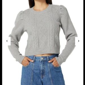 THE DROP Gray Cable Knit Sweater Puff Sleeve / NWT /